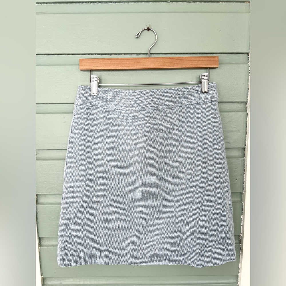 J crew NWT blue white herringbone work skirt linen cotton size 2